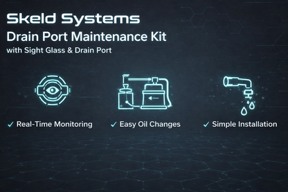 Industrial oil drain adapter kit for gearboxes reservoirs and lubrication maintenance contamination control systems by SKELD Systemse
