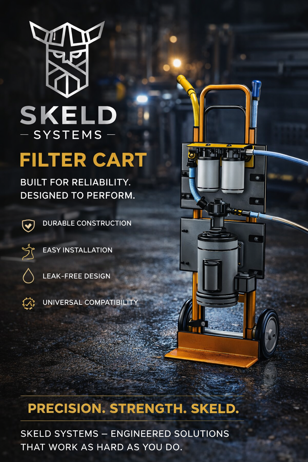 Portable industrial oil filter cart for gearbox lubrication systems hydraulic oil filtration and contamination control A