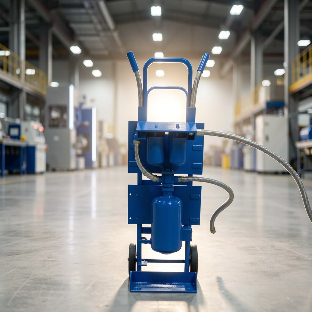 Portable industrial oil filter cart for gearbox lubrication systems hydraulic oil filtration and contamination control e